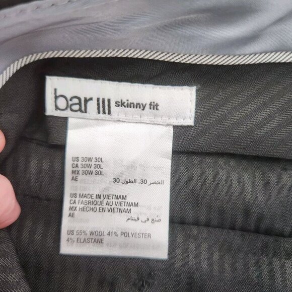 Bar III Men's Dress Pants Skinny Fit  Slacks - Black - 30W-30L Wool Blend - Picture 5 of 5